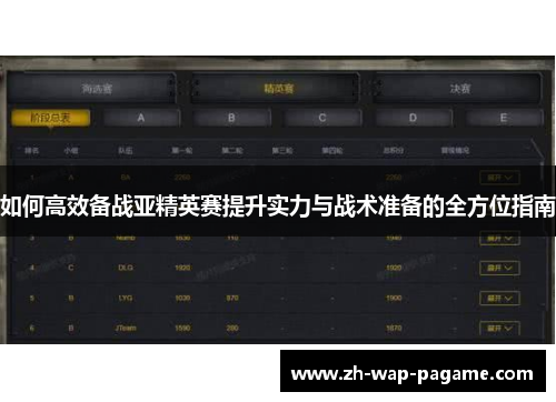如何高效备战亚精英赛提升实力与战术准备的全方位指南 如何高效备战亚精英赛提升实力与战术准备的全方位指南